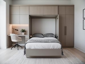 murphy bed with a desk on the left