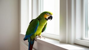 Parrot on windowsill