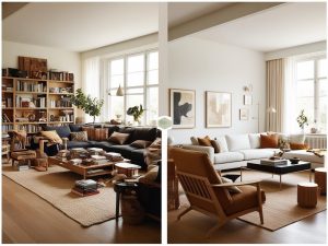 1/2 room cluttered 1/2 organized and open