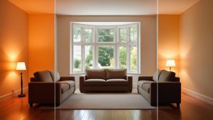 Daylight vs, warm light, vs dim light in livingroom